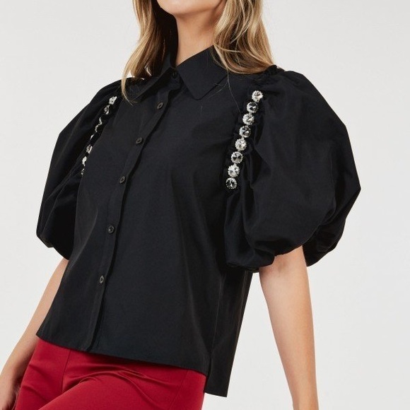 Black Top with Embellished Sleeves - Picture 2 of 4